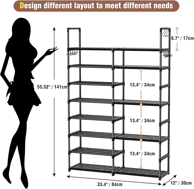 Shoe Rack Organizer 8 Tiers, Tall Shoe Racks Shelf Storage, 26-32 Pairs Vertical Large Rack,Stackable Shoes Racks for Entryway, Closet, Garage-NeatNest