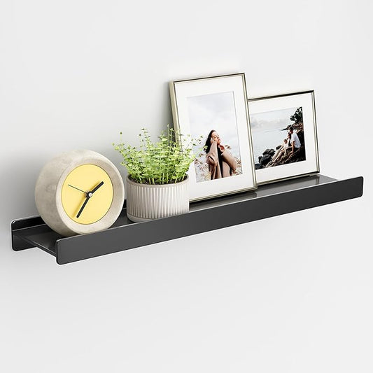 Floating Shelves for Wall, Wall Mounted Shelves with Lip for Storage, Metal Display Shelves for Home Decor, Kitchen/Living Room/Bedroom/Bathroom Shelf, Black 20 inch 1 Pack-NeatNest