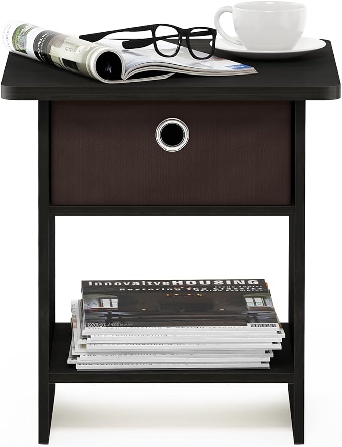 Furinno Dario End Table / Side Table / Night Stand / Bedside Table with Bin Drawer, 1-Pack, Espresso/Brown