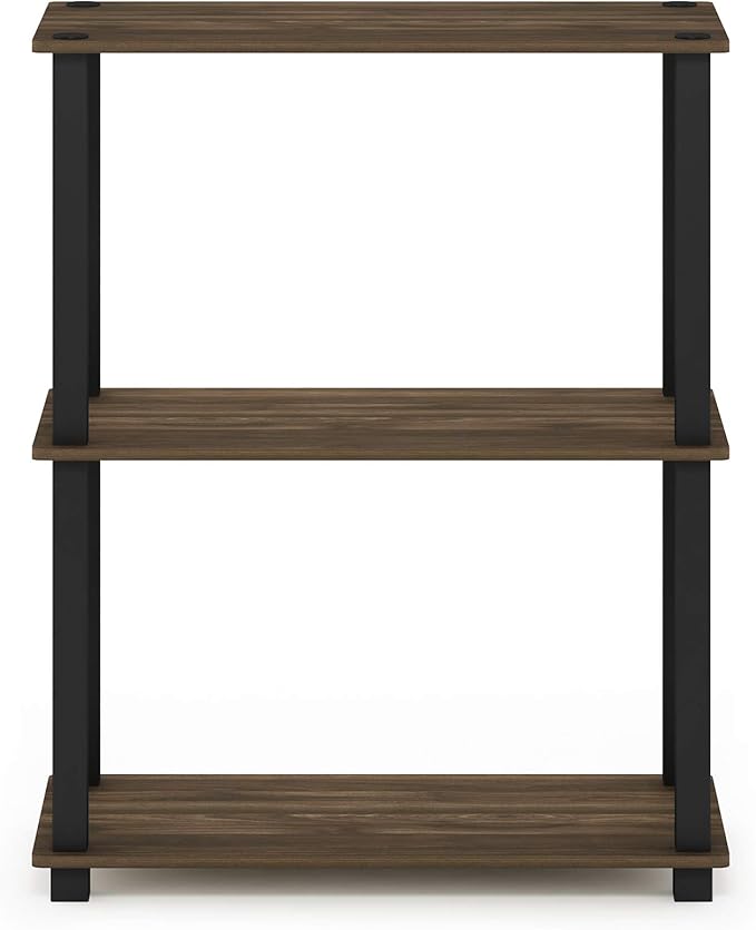 Furinno Turn-S-Tube 3-Tier Compact Multipurpose Shelf Display Rack with Square Tube, Columbia Walnut/Black-NeatNest
