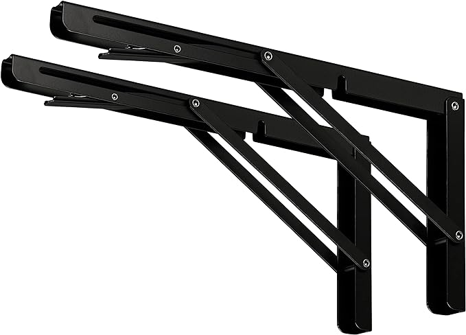 CLT 16" Black Folding Shelf Brackets Max. Load 440 lb, Heavy Duty DIY Wall Mounted Shelf Bracket Space Saving for Table Work Bench, Pack of 2-NeatNest
