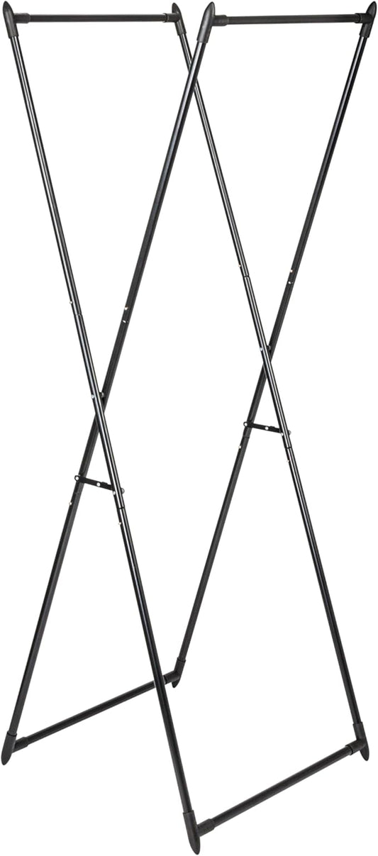 Household Essentials Valet Folding Clothes Rack, Strong Metal X-Frame, Chic Design, Great for Guest and Dressing Rooms, Portable and Easy to Use, Folds Flat, Black