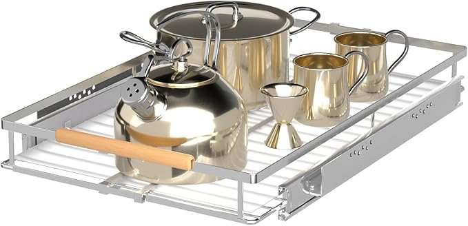 Expandable Pull Out Drawer Cabinet Organizers, Heavy Duty Slide Out Storage Shelf for Home Kitchen Pantry Cupboard Pots Pans, Adjustable Width from 12.1"~18.4", Stainless Steel 1 Pack-NeatNest