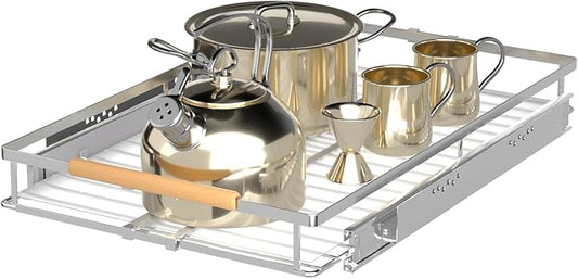 Expandable Pull Out Drawer Cabinet Organizers, Heavy Duty Slide Out Storage Shelf for Home Kitchen Pantry Cupboard Pots Pans, Adjustable Width from 12.1"~18.4", Stainless Steel 1 Pack-NeatNest