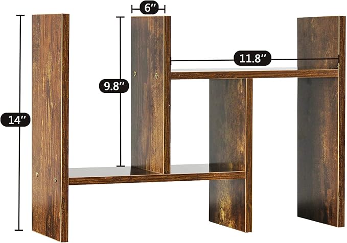J.M.Deco Desktop Organizers and Storage for Office, Adjustable Desktop Organizer Shelf Double H Display, True Natural Stand Shelf, Desktop Shelf Organizer Natural Wood Tone-NeatNest