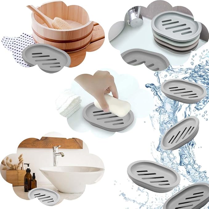 4Pcs Double-Layer Bar Soap Holder for Shower Soap Dish with Drain Soap Saver Box Container Plastic Soap Dish for Bathroom Counter,Kitchen,Toilet (Grey)-NeatNest