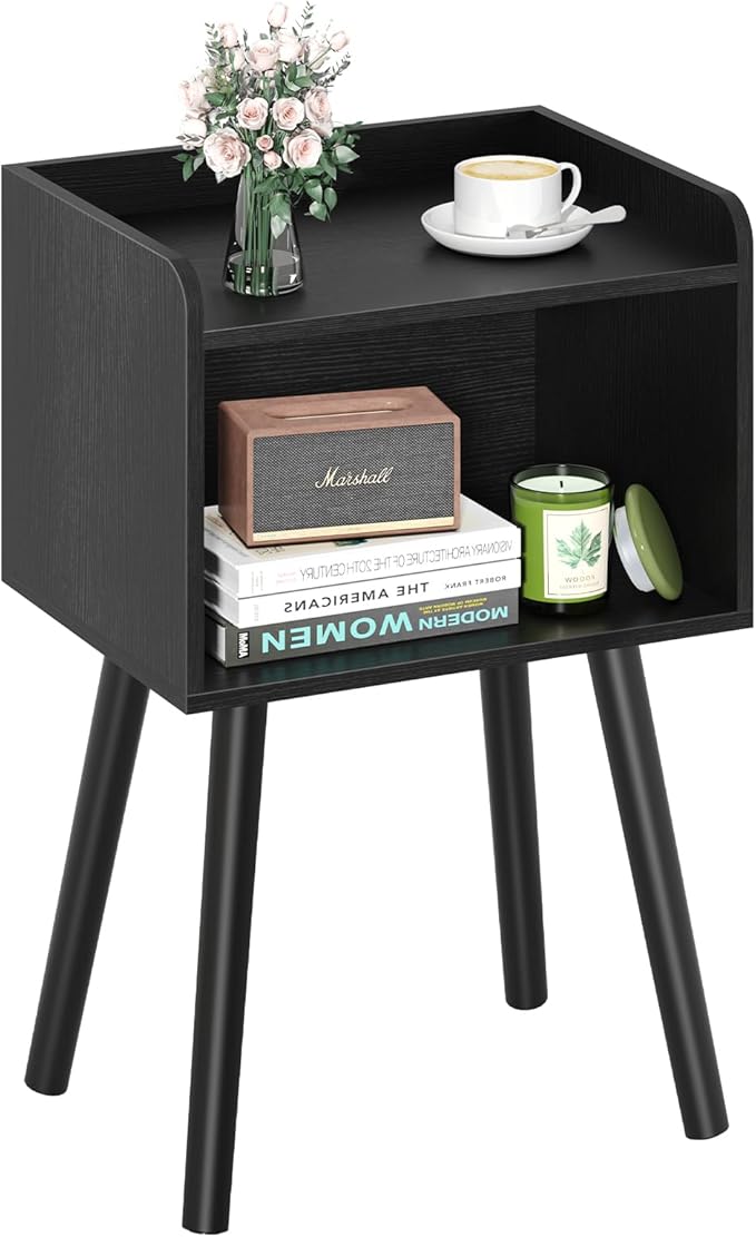 Yoobure Mid Century Modern Nightstand for Small Spaces - Small Side Table with Storage Shelf, Wood End Table Night Stand, Vintage End Tables Living Room, Minimalist Side Tables for Bedroom Dorm Office
