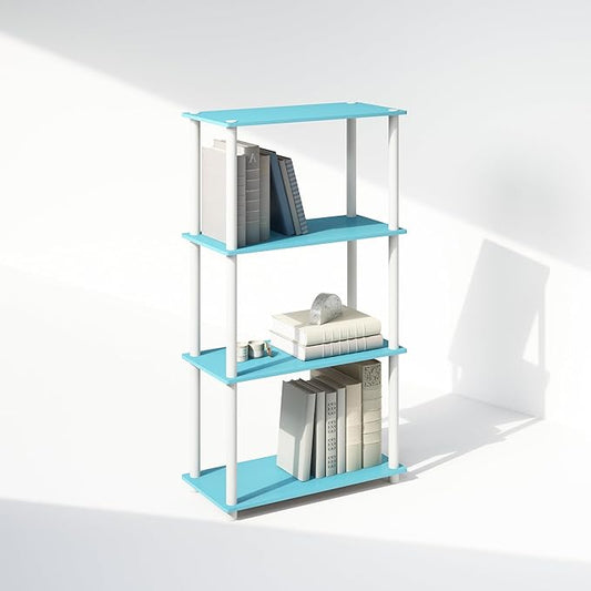 Furinno Turn-N-Tube 4-Tier Multipurpose Bookshelf, Bookcase, Light Blue/White-NeatNest
