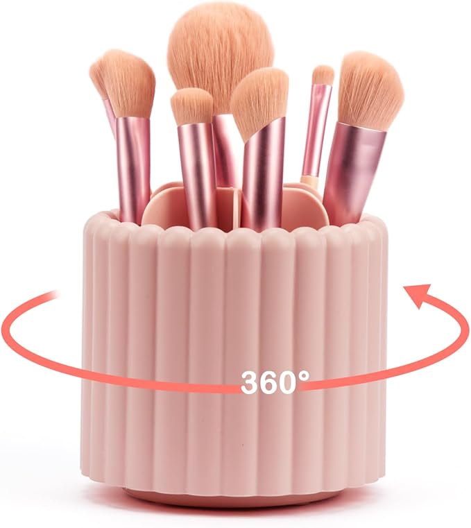 360 Rotating Makeup Brush Cup,Pink Cute Brush Organizer, Removable 7 Slots Spinning Cosmetic Brushes Storage Pen Holder for Vanity, Dresser, Desk, 5 Inch | 1 Pack-NeatNest
