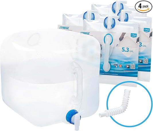 Collapsible Water Container Jug, 4×5.3 Gallon BPA Free Camping Water Storage Canteen with Spigot, for Hiking Backpack RV Outdoors & Emergency, Portable Survival Kit - Food Grade Transparent PE-NeatNest