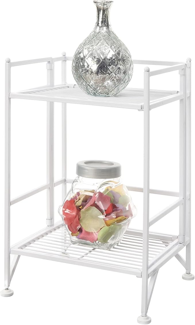 Convenience Concepts Xtra Storage Shelves - 2 Tier Folding Metal Organizer Shelf for Office, Closet, Laundry Room, Garage, Kitchen, Bathroom, & Bedroom, No Tools Assembly, White-NeatNest