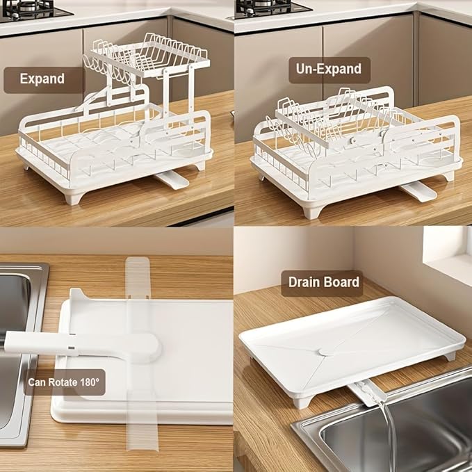 Dish Drying Rack Kitchen Dish Draining Rack 2 Tier Large Capacity for Kitchen Counter