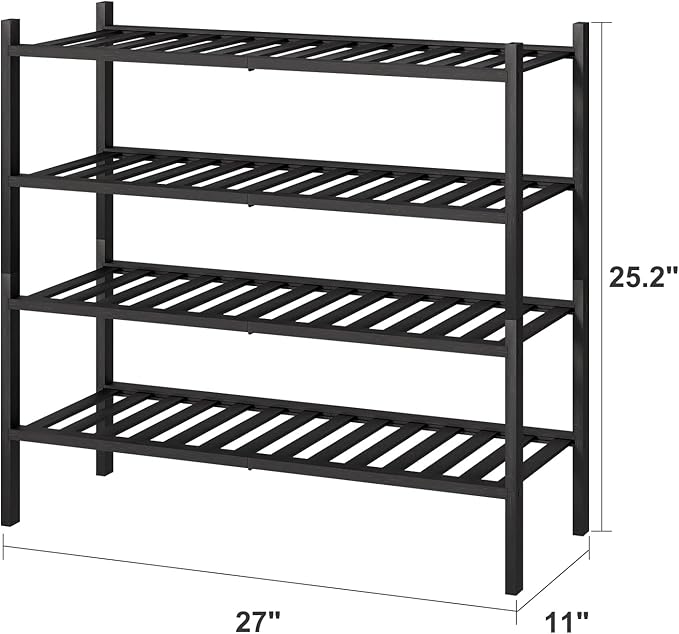 4-Tier Black Bamboo Shoe Rack for Entryway, Stackable | Foldable | Natural, Shoe Organizer for Hallway Closet, Free Standing Shoe Racks for Indoor Outdoor-NeatNest