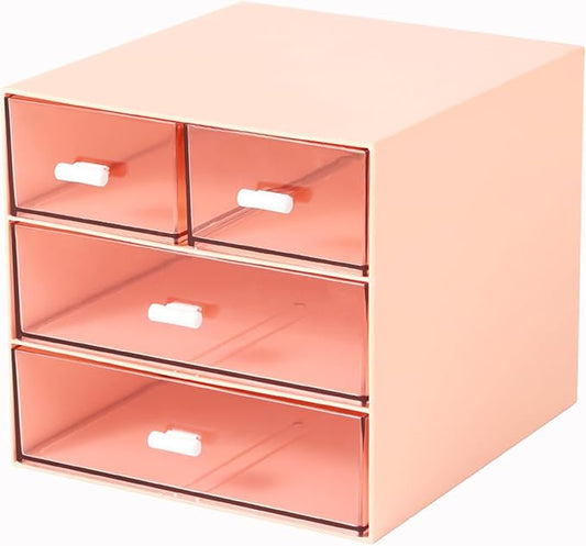 Makeup Organizer with 4 Drawers, Desk Organizer, Cosmetics Storage Box for nail polish, Lipstick, Brushes, Jewelry, Skincare, Bathroom Organization Boxes - Pink-NeatNest