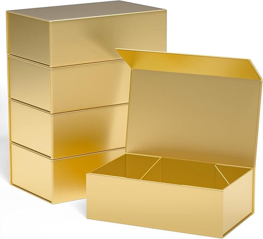 Gold Gift Boxes 12"x6"x4" with Magnetic Closure Lid Gift Boxes for Presents,Bridesmaid Gifts Box,Cute Box,Luxury for Gift Packaging, Magnetic Gift Box for Wrapping Gifts (Gold/5PCS)-NeatNest