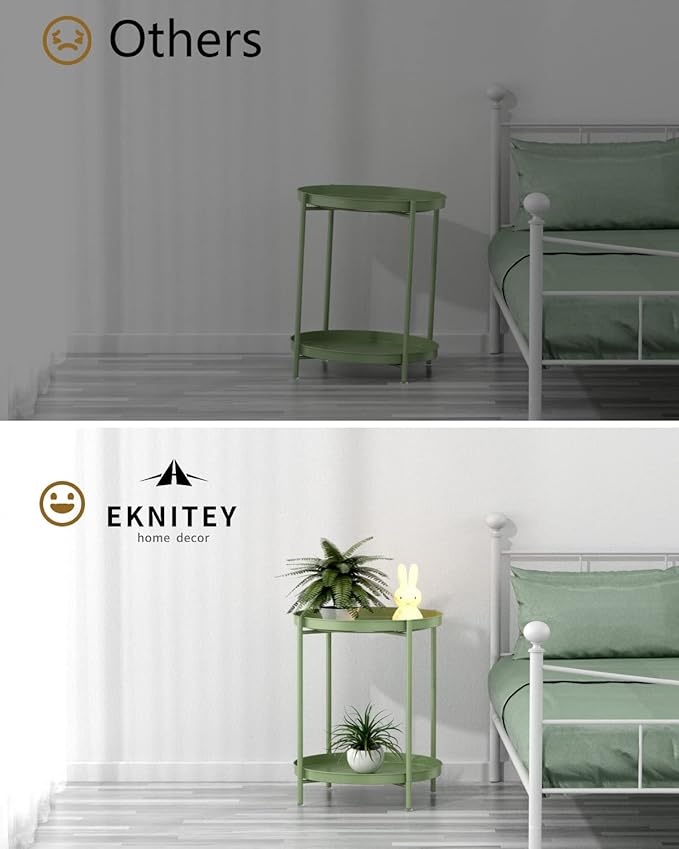EKNITEY 2 Tier End Table - Metal Side Table Waterproof Small Sofa Coffee Side Tables Bedroom Indoor Outdoor with Removable Tray for Living Room Bedroom Balcony and Office (Atrovirens)-NeatNest