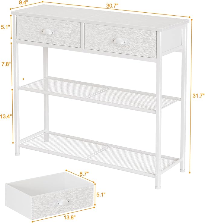 Furologee 30'' Entryway Table, White Console Table with Storage, Narrow Sofa Table with 2 Drawers and 2 Shelves for Hallway, Living Room, Bedroom, Foyer, Couch, Tv-NeatNest