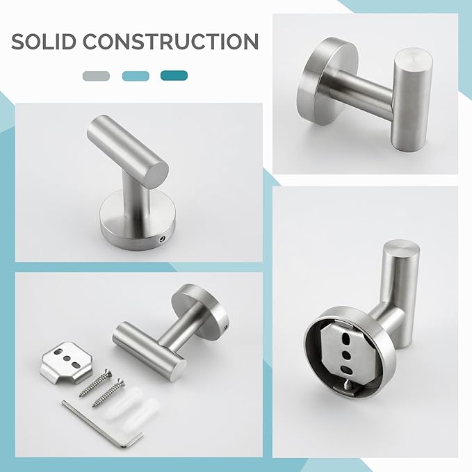 Angle Simple Robe Towel Hook, SUS 304 Stainless Steel Bathroom Hand Towel Coat Hook for Wall, Brushed Nickel