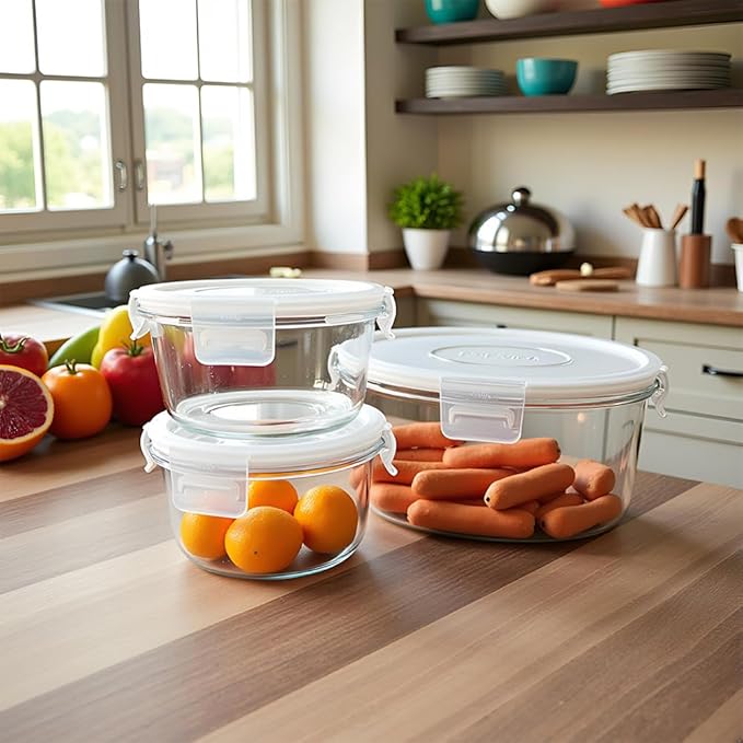2 Cup Round Glass Soup Storage Containers with Lids, Round Glass Food Container with Airtight Lids, Borosilicate Food Storage Containers for Leftover, Oven, Dishwasher, Fridge Safe (4 Pack)