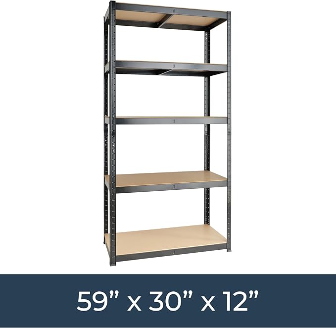 59 x 30 x 12 inches, Black 5 Tier (200LB Per Shelf), 2000LB Capacity Garage Shed Storage Shelving Units, 5 Year Warranty