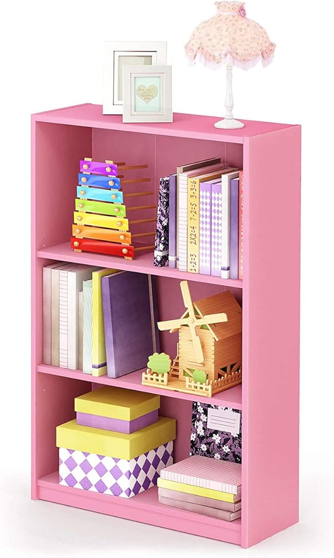 FURINNO JAYA Simple Home 3-Tier Adjustable Shelf Bookcase, Pink