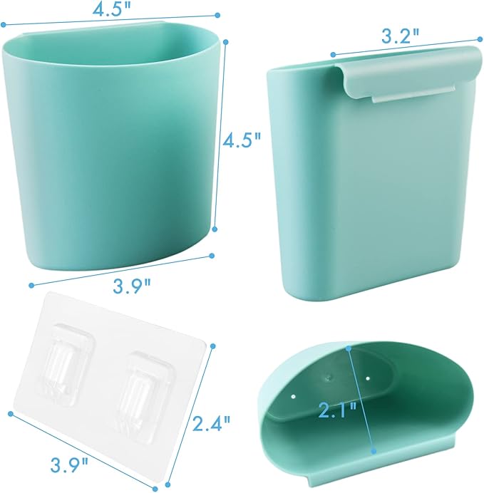 4 Pack Wall Caddy Pen Holders, Pink & Green Pencil Cups Organizer for Marker/Remote/Crayon/White Board, with Adhesive Stickers, Office Craft Class Kids Room Art Rolling Cart Hanging Cups