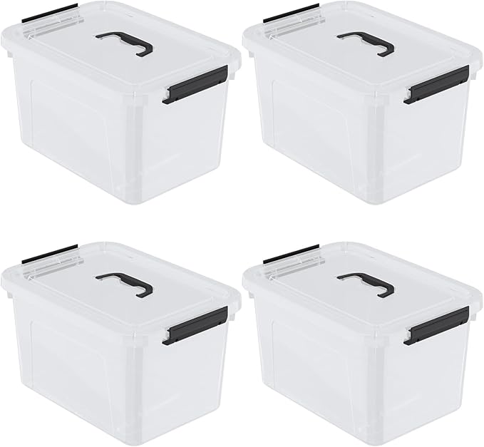 17.5 Quart Clear Storage Latch Box/Bins, 4-Pack Plastic Container with Handle and Lid