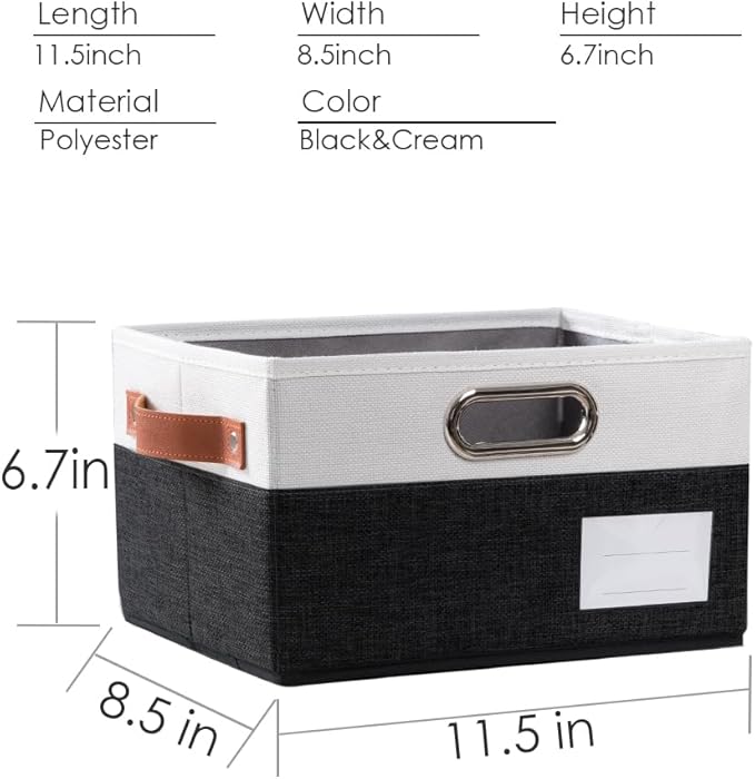 PRANDOM Foldable Storage Bins with Handles [3-Pack] Fabric Collapsible Storage Boxes Baskets Cubes Containers with Handles for Closet Living Room Bedroom (Black & White 11.5x8.5x6.7'')-NeatNest