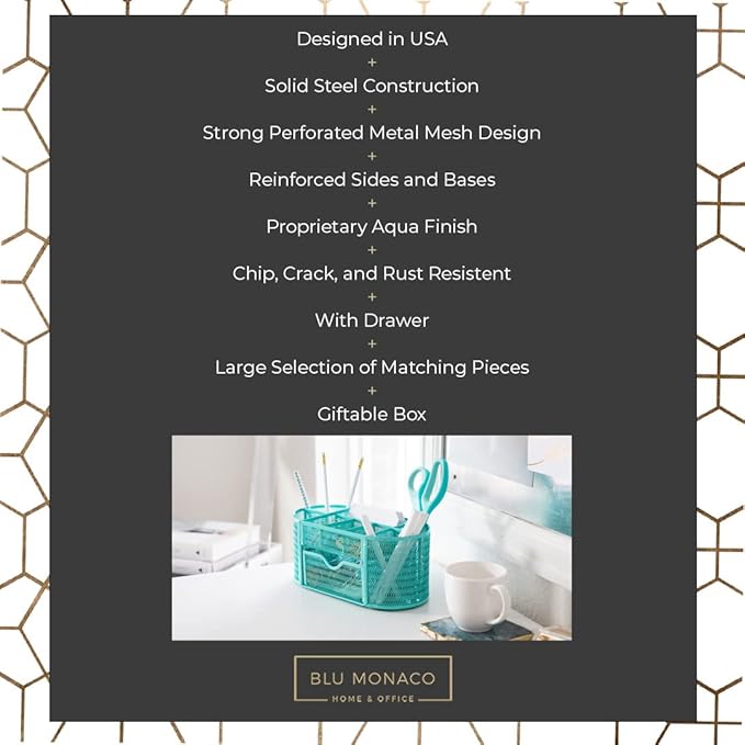 BLU MONACO Aqua Desk Organizer – Strong Metal with Aqua Finish, Storage for Office Supplies, Home or Office Desk Décor-NeatNest