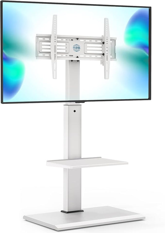 FITUEYES Floor TV Stands with Swivel Tilt Mount for 32 39 40 43 49 50 55 60 65 70 75 Inch LCD LED TVs with Iron Base Adjustable Shelf Universal Television Stands for Bedroom and Living Room (White)