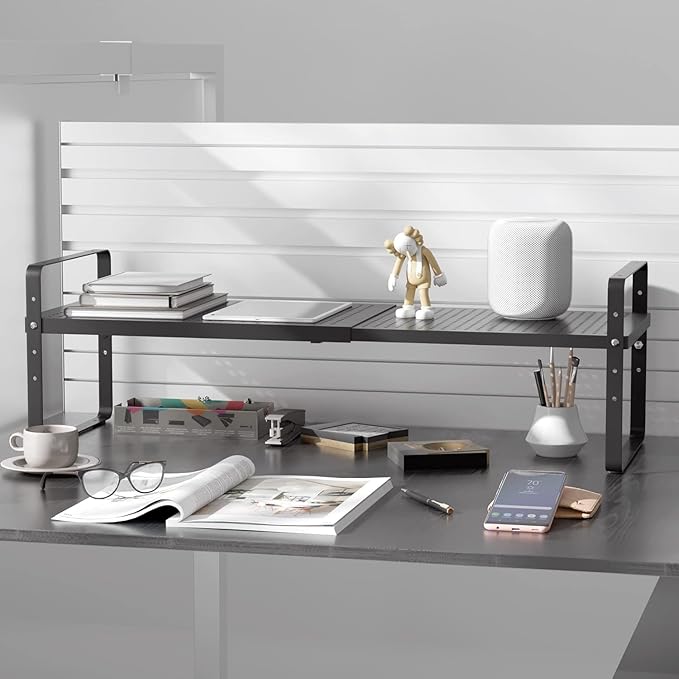 Expandable Kitchen Cabinet Shelf Organizer Rack Heavy Duty Metal Spice Rack Stackable Kitchen Counter Storage Shelf for Kitchen Cabinet Pantry Bathroom (Black - 16.5"-27" L x 8" W x 9.6" H - 3Pack)-NeatNest