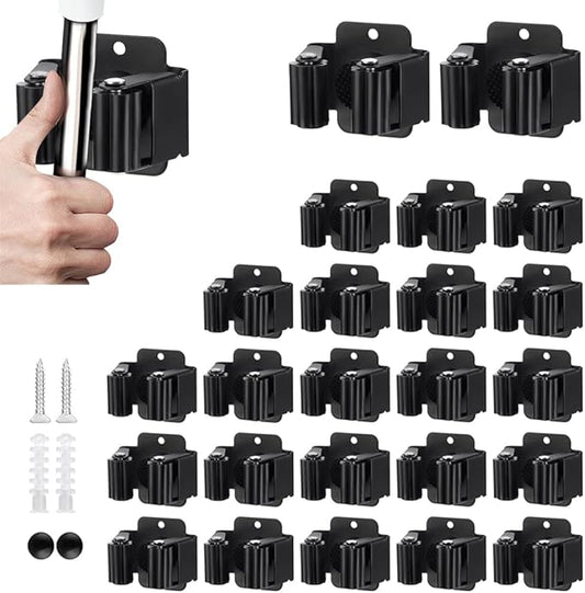 24PCS Broom and Mop Holder, Heavy Duty Garden Tool Organizer Rack Rake and Shovel Handle, Stainless Steel Mop Hanger. Wall Mounted with Screws.Matte Black-NeatNest