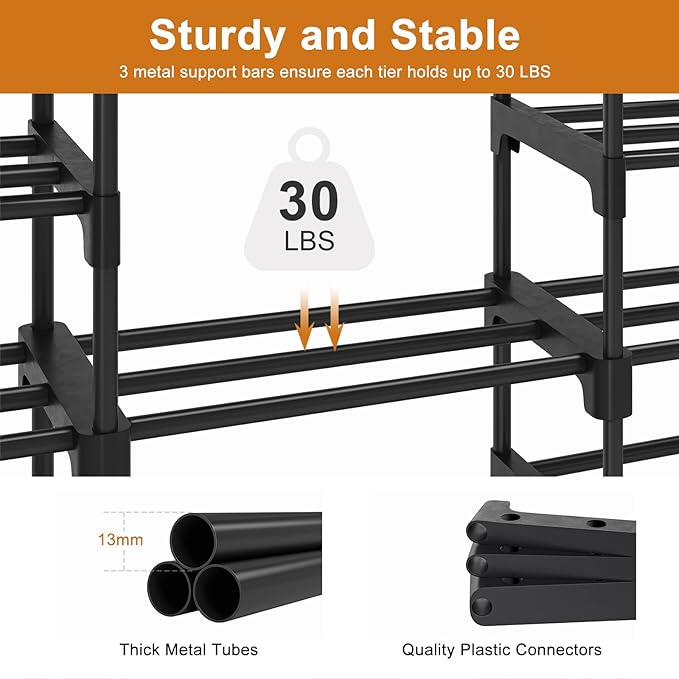 WOWLIVE 9 Tiers Large Shoe Rack Storage Organizer for Closet 50-55 Pairs Shoe Tower Unit Shelf Stackable Shoe Rack with Metal Pipes Plastic Connectors Black(SSS3B9)-NeatNest