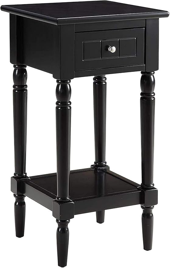 Convenience Concepts French Country Khloe 1 Accent End 14" Traditional Farmhouse Side Table with Storage Drawer and Shelf for Living Room, Black-NeatNest
