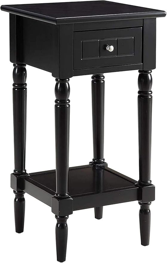 Convenience Concepts French Country Khloe 1 Accent End 14" Traditional Farmhouse Side Table with Storage Drawer and Shelf for Living Room, Black-NeatNest