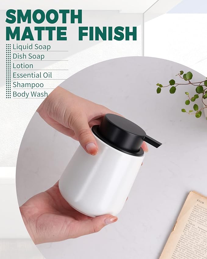 Bosilunlife Liquid Soap Dispenser - 12Oz Lotion Dispenser with Pump Matte White Ceramic Soap Dispenser Bathroom Dish Hand Wash Dispenser for Kitchen Pump Dispenser-NeatNest