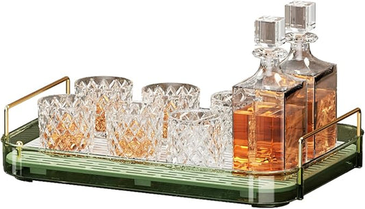 Seoneiro Whiskey Tray with Mug Holder and Drain Board - Glass and Coffee Cup Organizer, Wine Glass Decorative Organizer, Food Tray, Spice Rack