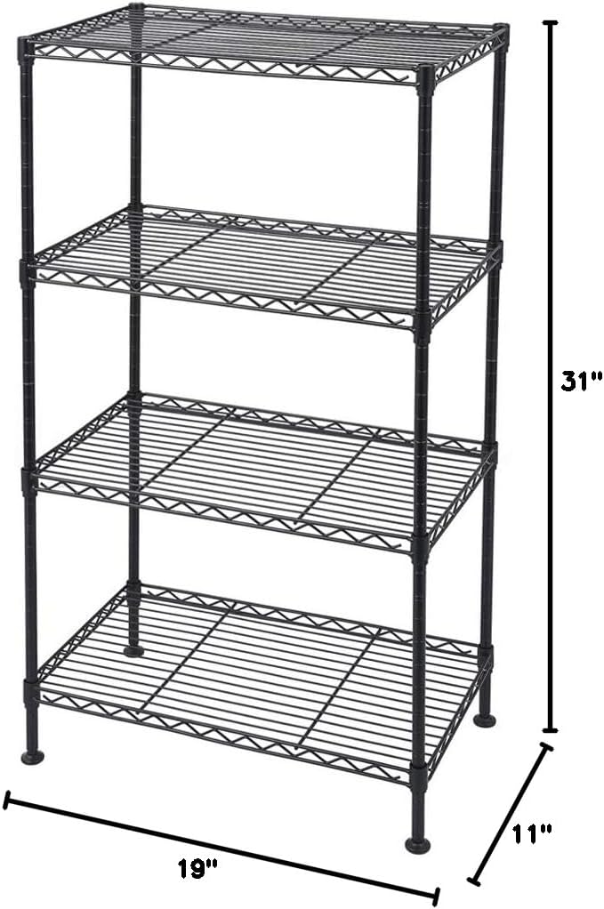4-Tier Adjustable Metal Storage Rack Wire Shelving Unit for Pantry, Closet, Kitchen, Laundry, Bathroom (Black, 2-4-Tier)