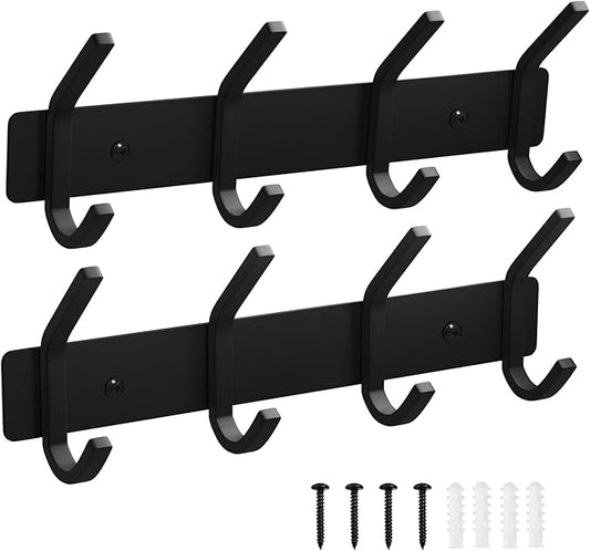 VAEHOLD Wall Hooks, Heavy Duty Aluminum Towel Hooks for Hanging Coat, Hat, Key, Clothes, Closet Hook Wall Mount for Kitchen, Bathroom, Office (“C“ Shape Coat 4 Hooks 2 Pack)-NeatNest