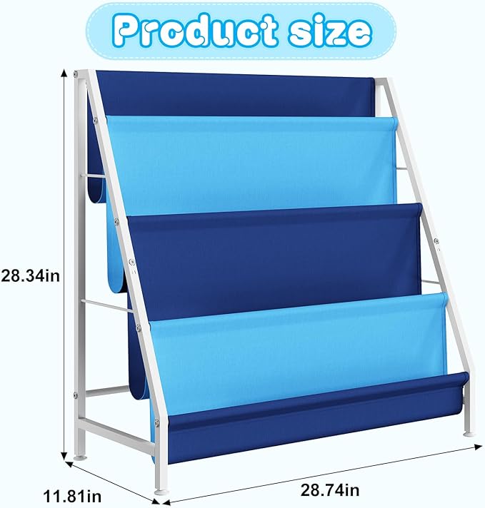 Book Shelf for Kids Rooms, Blue Montessori Bookshelf Nursery Book Shelves Toddler Children Bookshelf Metal Kid's Book Storage Organizer for Boys Room Furniture Playroom Kindergarten-NeatNest