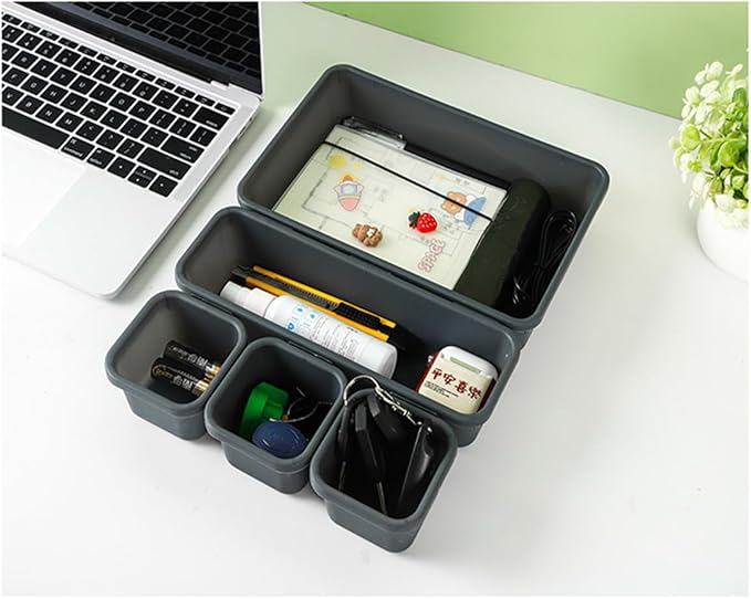 Gonice 18 PCS Black Desk Drawer Organizer Tray, Interlocking Drawer Organizers and Storage with 3 Sizes for Office, Bathroom, Kitchen, Makeup-NeatNest
