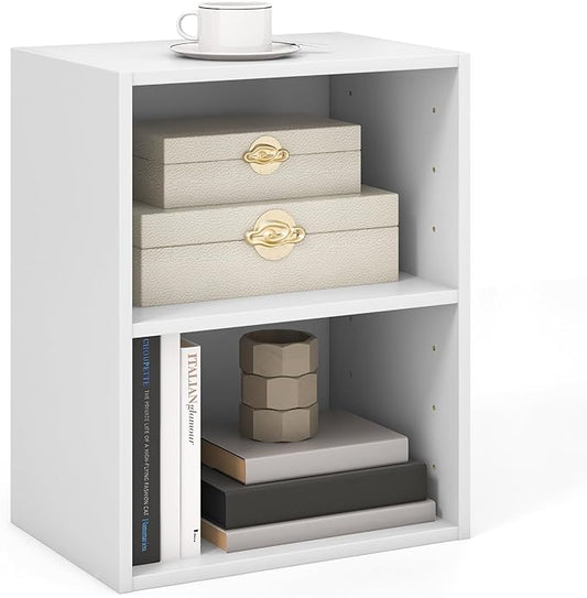 Giantex 2-Cube Bookshelf and Bookcase, 2-Layer Storage Shelf w/Large-Capacity Open Storage Space for Living Room Bedroom Study Office, Multi-Functional Furniture Display Cabinet, White
