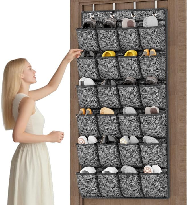 Over the Door Shoe Organizer, Hanging Shoe Rack Storage Holder with 24 Large Pockets for Closet Door, Men Women Kids Shoes, Cruise (Black)-NeatNest