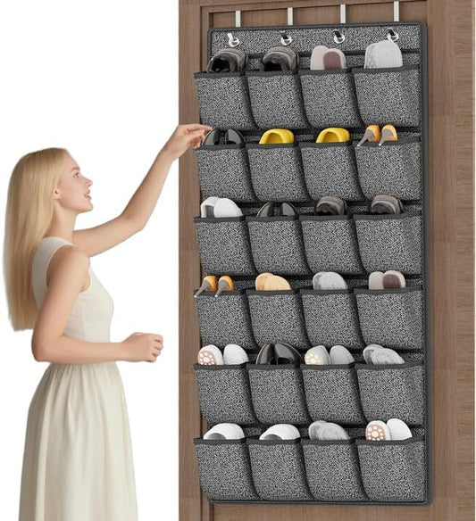 Over the Door Shoe Organizer, Hanging Shoe Rack Storage Holder with 24 Large Pockets for Closet Door, Men Women Kids Shoes, Cruise (Black)-NeatNest