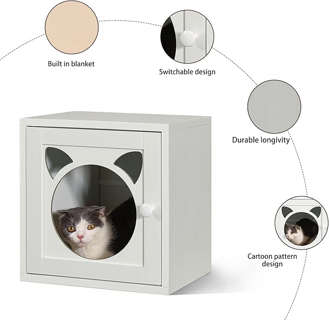FUSUNBAO Magic DIY Cube Storage Organizer Stackable Cubes for Home Books Clothes Toy-Modular Cubby Storage System-Office Cubical-Bookcase Closet(Pure White-Washed,Cat Door Cube)-NeatNest