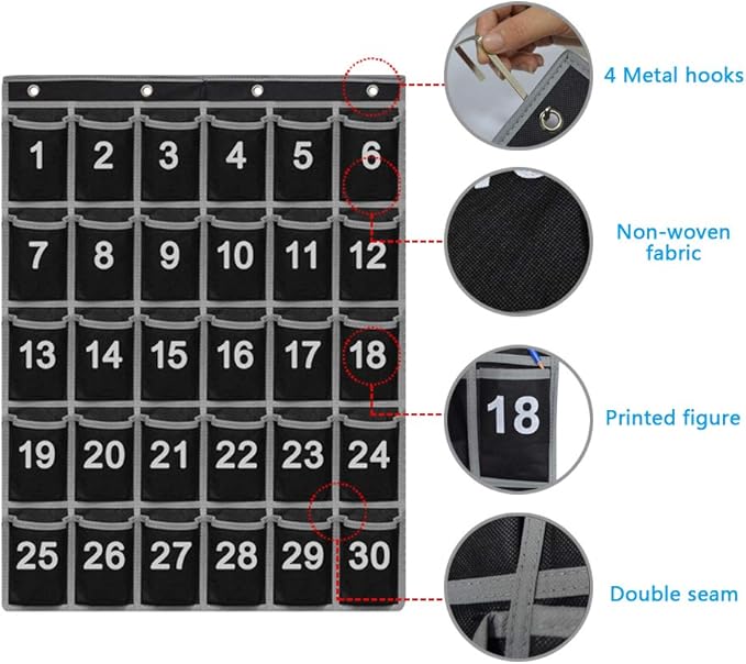 Godery 30 Hanging Pocket Storage Cellphone Pocket Chart, Numbered Organizer Classroom for Calculator & Cell Phone Holders (30 pocket)-NeatNest
