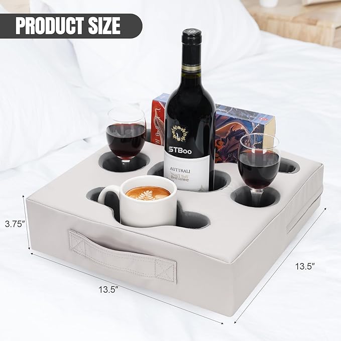 STBoo Couch Cup Holder Pillow Tray - Sofa Drink Cup Holder Cozy Buddy | Bed Caddy Organizer for Remote, Snacks Beverage, Phones, Tablet | Use it on Car, Pack, Beach, RV, Boat, Bedroom (SilverGrey)-NeatNest