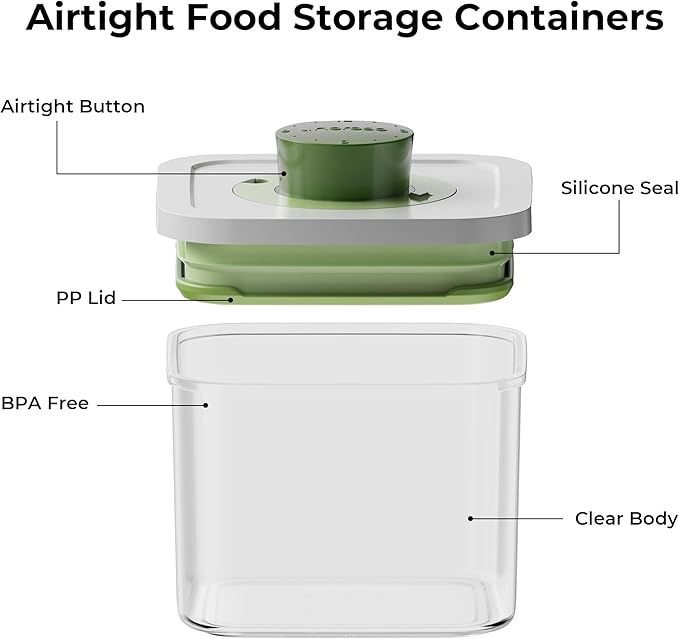 linoroso Set of 4 Pop Airtight Food Storage Containers with Date Recording Lids, Stackable Plastic Kitchen Storage Containers, Dry Cereal Container Set for Pantry Countertop Fridge Organization