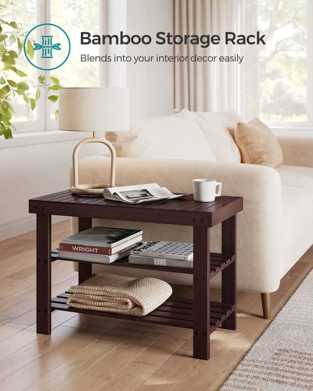 SONGMICS Shoe Rack Bench, 3-Tier Bamboo Shoe Storage Organizer, Entryway Bench, Holds Up to 286 lb, 11.3 x 27.6 x 17.8 Inches, for Entryway Bathroom Bedroom, Brown ULBS04Z-NeatNest
