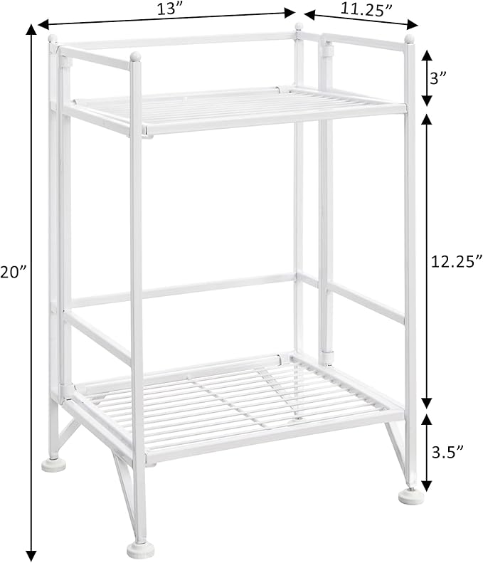 Convenience Concepts Xtra Storage Shelves - 2 Tier Folding Metal Organizer Shelf for Office, Closet, Laundry Room, Garage, Kitchen, Bathroom, & Bedroom, No Tools Assembly, White-NeatNest